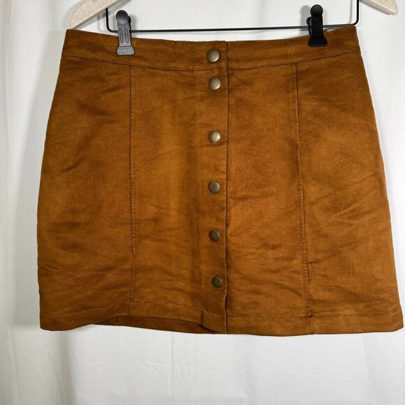 Old Navy Faux Suede Women's Mini Skirt Brown Size 6 Button Down Soft Lightweight - Picture 1 of 6